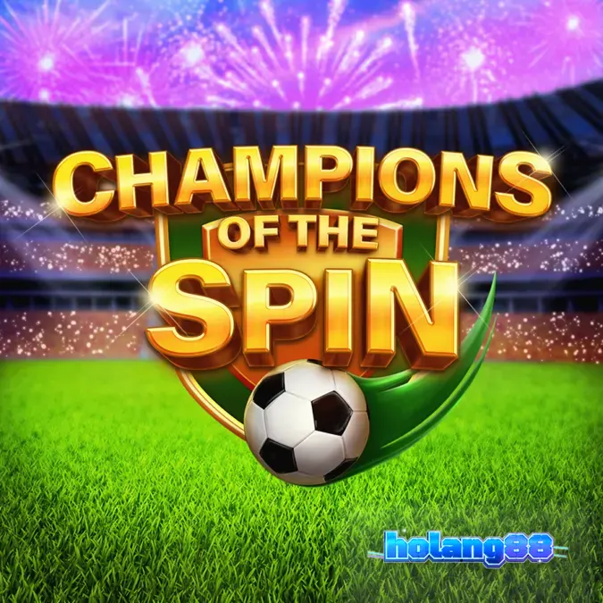 Tampilan layar permainan slot Champions of the Spin dengan tema stadion sepak bola.